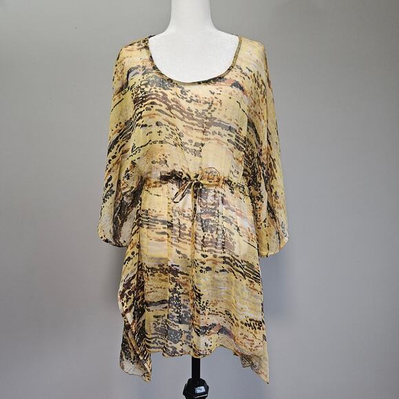 Sunflower Cover Up Free Size Yellow Brown Sheer Boho Tunic Beach Kaftan NEW - Picture 1 of 8